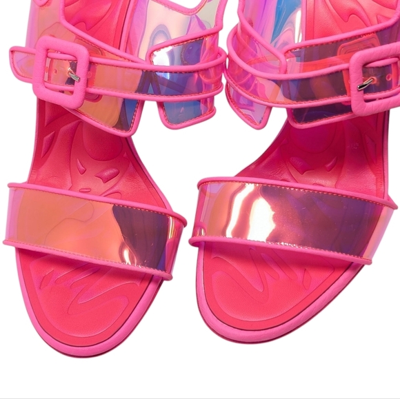 NEW Christian Louboutin Loubi Duniss 100 Neon Pink PVC Clear Sandal Heels 38 - Picture 10 of 13